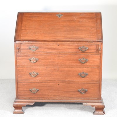 Lot 532 - A 19th century mahogany bureau, with a birds...