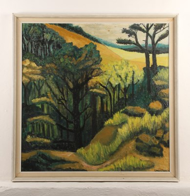 Lot 247 - Lorna Green, landscape with trees, oil on...