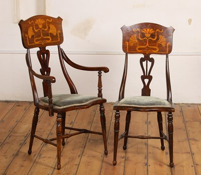 Lot 769 - A pair of Art Nouveau inlaid mahogany chairs,...