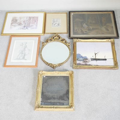 Lot 377 - A collection of pictures, prints and a mirror