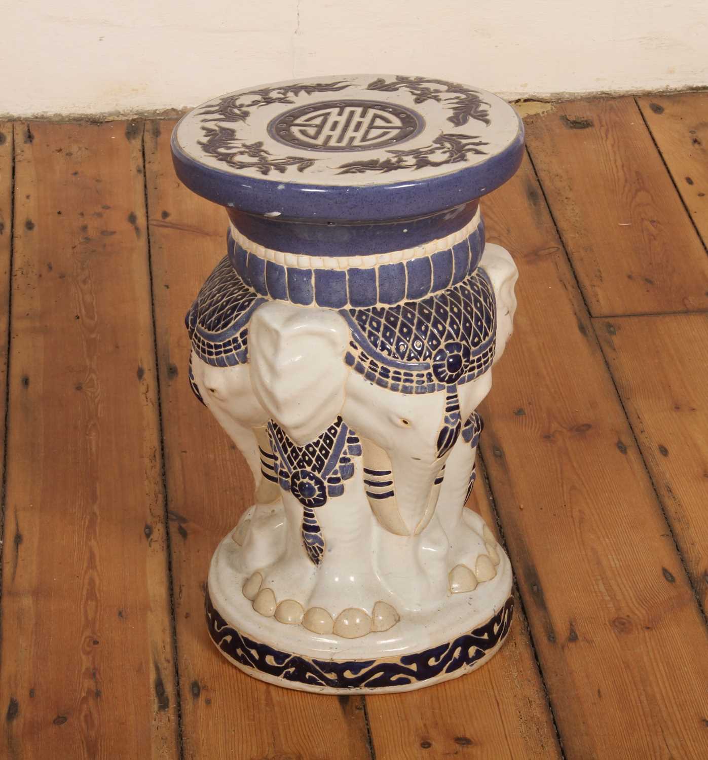Lot 499 - A blue and white glazed garden stool, in the...