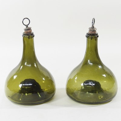 Lot 15 - A pair of 18th century green glass wine...