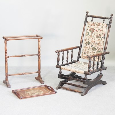 Lot 426 - A marquetry tray, together with a towel airer...