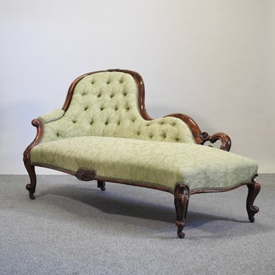 Lot 606 - A Victorian mahogany green upholstered chaise longue