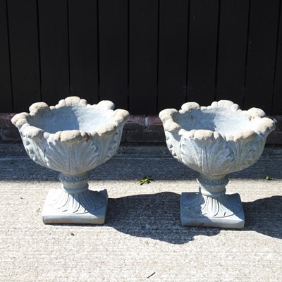 Lot 363 - A pair of cast stone pedestal garden pots,...