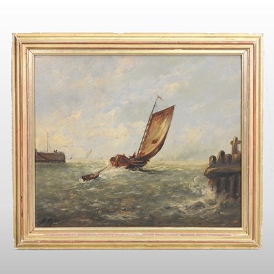 Lot 367 - Follower of John Moore of Ipswich, fishing vessel in a harbour