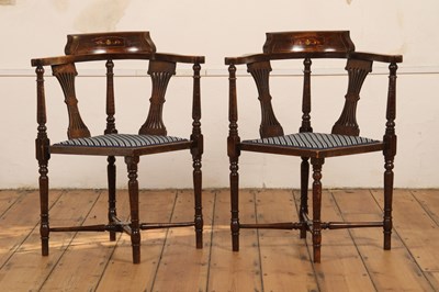 Lot 485 - A pair of Edwardian mahogany blue upholstered...