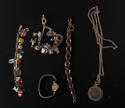 Lot 421 - A silver charm bracelet, together with a white...