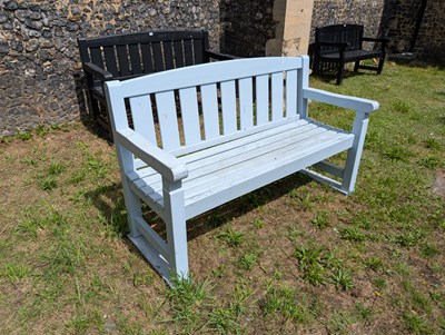Lot 488 - A blue painted teak garden bench