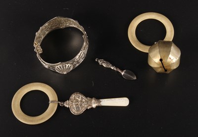 Lot 144 - An Indian white metal bangle bracelet,...