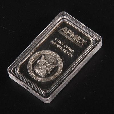 Lot 419 - An APMEX 1 troy oz silver ingot, in case