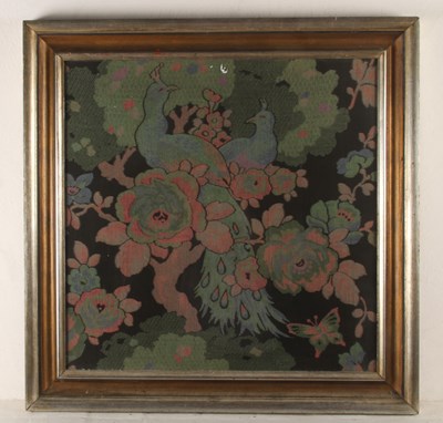 Lot 785 - A framed embroidered scene with peacocks