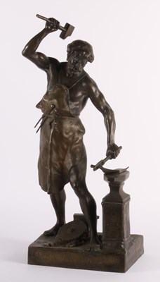 Lot 16 - A large bronze figure of a nude blacksmith,...