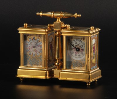 Lot 391 - A Sevres style minuet brass and porcelain...