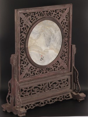 Lot 360 - A Chinese carved hardwood and hardstone inset...