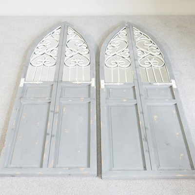 Lot 595 - A pair of grey painted shutter garden mirrors,...