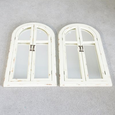 Lot 225 - A pair of white painted shutter wall mirrors, (2)
