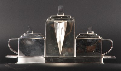 Lot 201 - An Art Deco style plated three piece tea service
