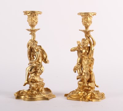 Lot 43 - A pair of Rococo style gilt bronze figural...