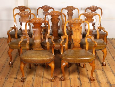 Lot 188 - A set of nine Queen Anne style walnut dining...