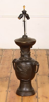 Lot 82 - A Japanese Meiji period bronze vase, converted...