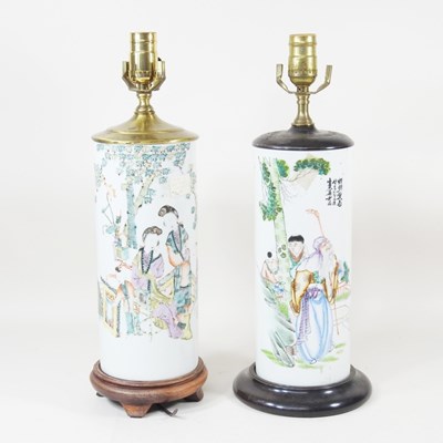 Lot 519 - A Chinese famille verte porcelain table lamp...