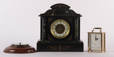 Lot 717 - A Victorian black slate mantel clock, together...