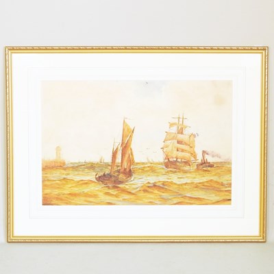 Lot 361 - A A Lowe, boats off the coast, signed,...