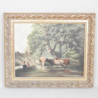 Lot 189 - K. Harrison, 20th century, cattle watering,...