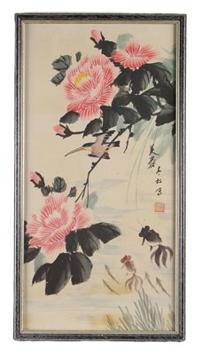 Lot 448 - A Chinese watercolour depicting flowers and...