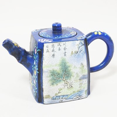 Lot 576 - A Chinese porcelain blue glazed teapot,...