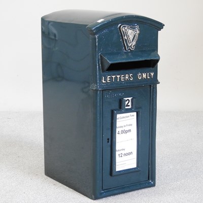 Lot 434 - A metal post box, painted green with Irish...