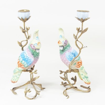 Lot 382 - A pair of continental porcelain candle sticks,...