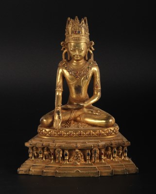 Lot 31 - A Chinese gilt bronze figure of Buddha, shown...