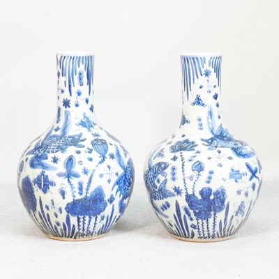Lot 96 - A pair of large Chinese porcelain blue and...