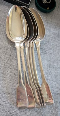Lot 450 - A set of six George IV silver fiddle pattern...