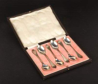 Lot 174 - A cased set of six George VI silver teaspoons,...