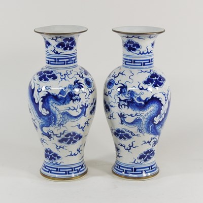 Lot 46 - A pair of Chinese blue and white vases