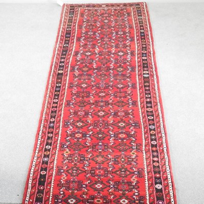 Lot 328 - A Persian malayer runner, with three rows of...