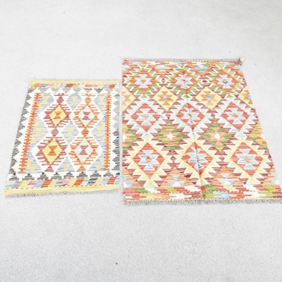Lot 160 - A chobi kilim, with all over coloured diamond...