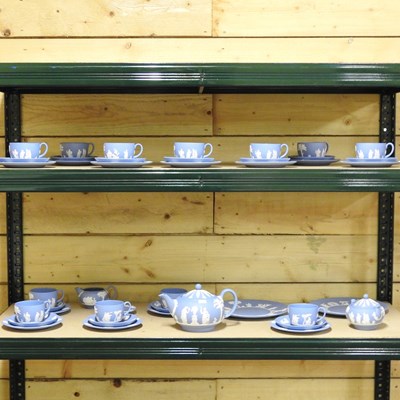 Lot 262 - A Wedgwood blue Jasperware tea service, with...