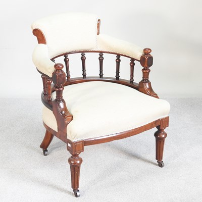 Lot 92 - A Victorian cream upholstered tub shaped...