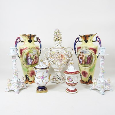 Lot 228 - A pair of Vienna style porcelain vases, 31cm...