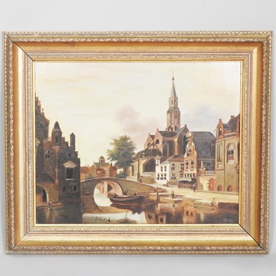 Lot 315 - Dutch school, 20th century, town scene with a...