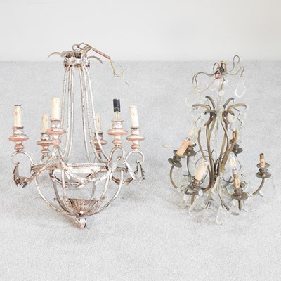 Lot 669 - A brass six branch chandelier, 42cm wide,...