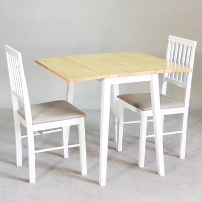 Lot 644 - A white painted drop leaf kitchen table, 90cm...