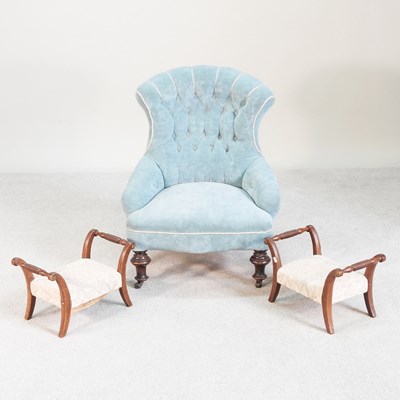 Lot 406 - A pair of 19th century mahogany footstools,...