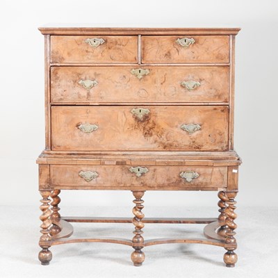 Lot 14 - An 18th century walnut chest on stand,...