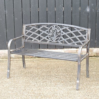 Lot 367 - A black painted metal garden bench
