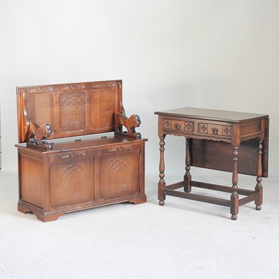 Lot 425 - An Old Charm style monks' bench, with a rising...